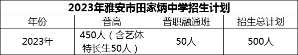 2024年雅安市雅安市田家炳中學(xué)招生計(jì)劃是多少？