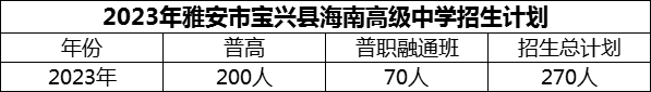 2024年雅安市寶興縣海南高級中學(xué)招生計(jì)劃是多少？