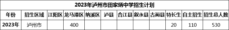 2024年瀘州市田家炳中學招生計劃是多少？