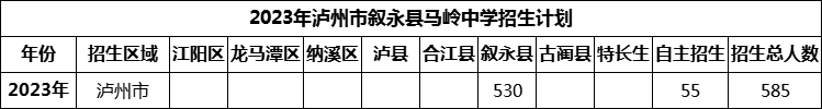 2024年瀘州市敘永縣馬嶺中學(xué)招生計(jì)劃是多少？