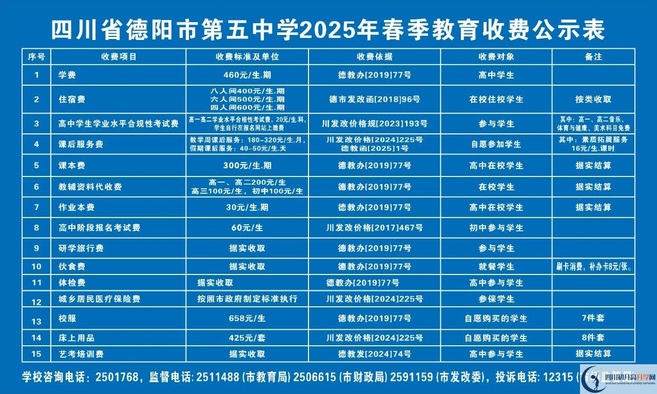 2026年德陽市德陽五中學(xué)費(fèi)多少錢？