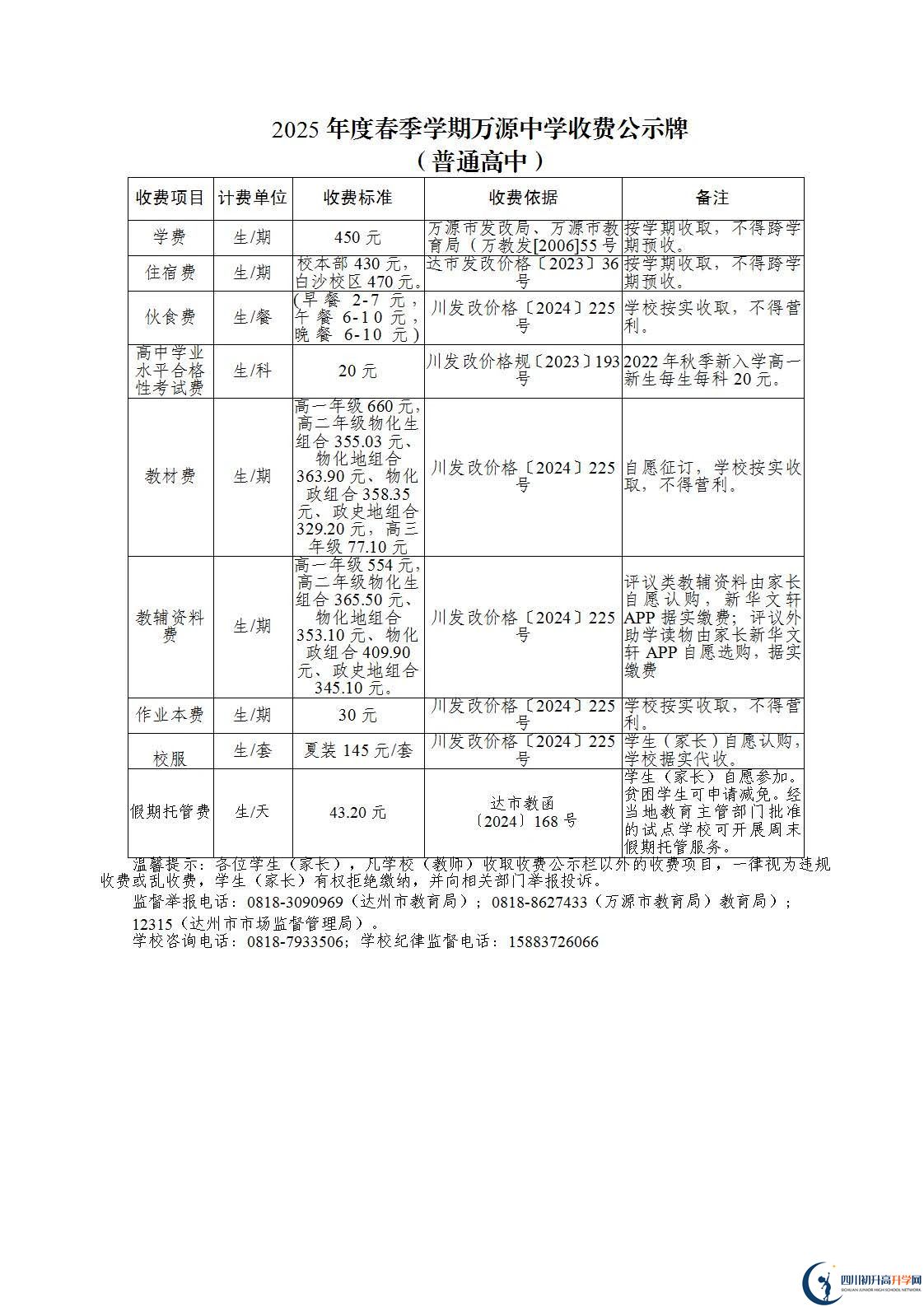 2026年達(dá)州市萬源中學(xué)學(xué)費多少錢？