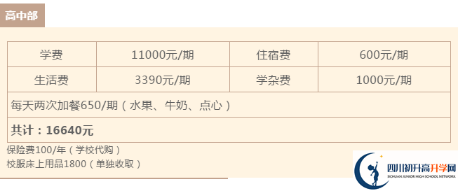 雅安北附實驗學(xué)校住宿費用是多少？